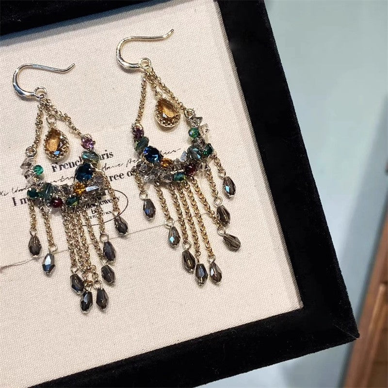 Statement Ethnic Earrings – Boho Crystal Fringe Drop Earrings