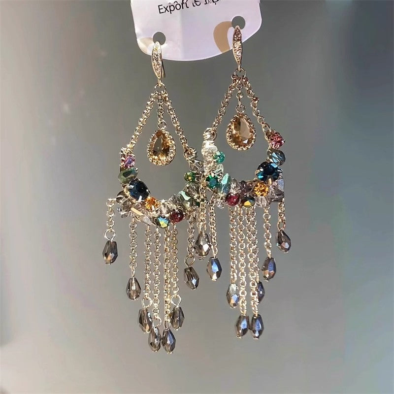 Statement Ethnic Earrings – Boho Crystal Fringe Drop Earrings