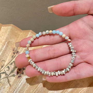 Adjustable Shoushan Stone Bead Bracelet - Boho Stacking Bracelet Set, Lightweight Stretchy Summer Jewelry for Layering, Zen Minimalist Gift for Women