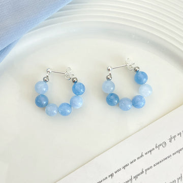Mermaid Wave Ear Climbers | Gradient Blue Resin Beads, Feather-Light Clip-On Earrings for Cartilage