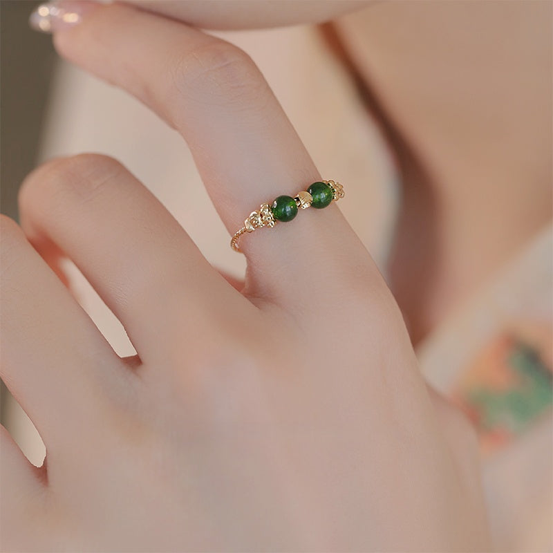 Spring Promise" Natural Green Chalcedony Ring – Boho Adjustable Pinky Ring, Vintage Minimalist Jewelry, Lucky Charm Gift for Women