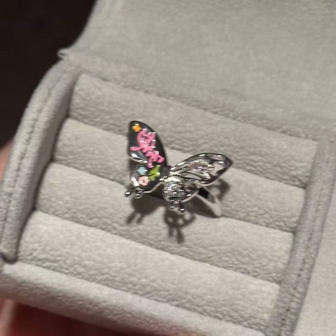 Ethereal Double-Layer Butterfly Ring – Adjustable Stacking Midi Ring, Colorful Gold-Plated Boho Jewelry for Women, Dainty Knuckle Ring Gift